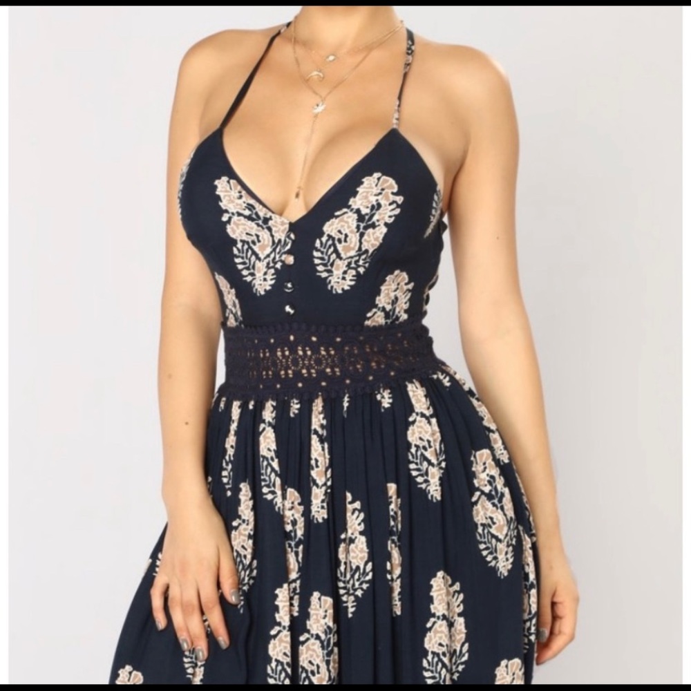 Holy slit navy blue dress